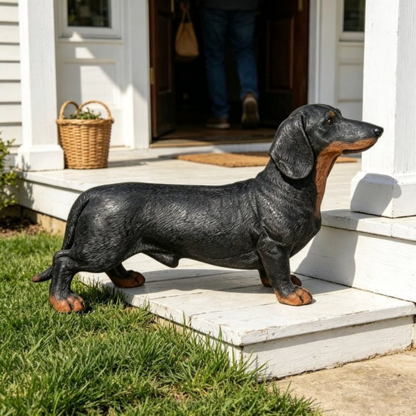 English Elm 26''Black and Tan Dachshund Resin Sculpture Hand Painted Realistic Outdoor Garden Yard Decor W5709P536521