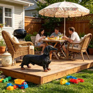 English Elm 26''Black and Tan Dachshund Resin Sculpture Hand Painted Realistic Outdoor Garden Yard Decor W5709P536521