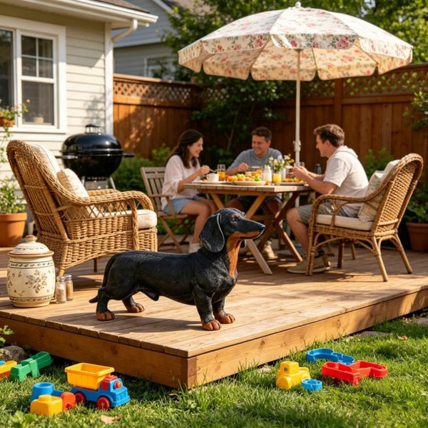English Elm 26''Black and Tan Dachshund Resin Sculpture Hand Painted Realistic Outdoor Garden Yard Decor W5709P536521