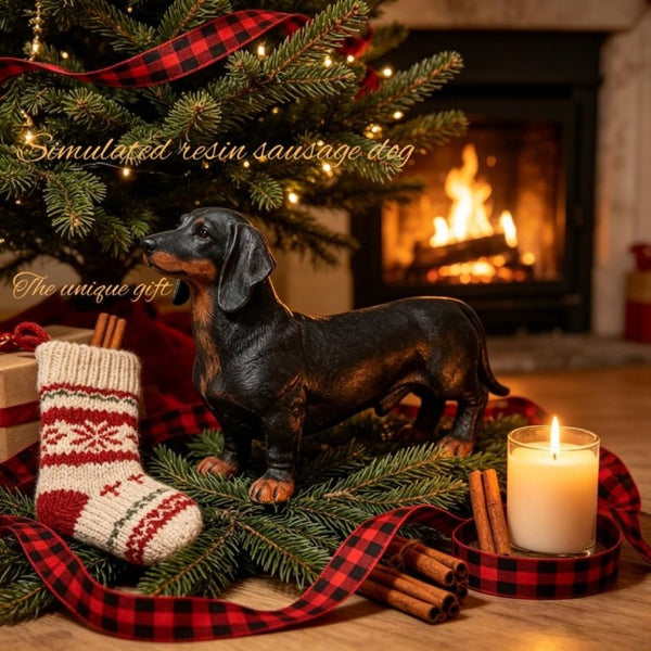 English Elm 26''Black and Tan Dachshund Resin Sculpture Hand Painted Realistic Outdoor Garden Yard Decor W5709P536521