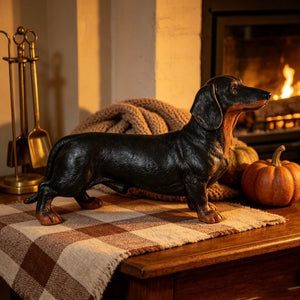 English Elm 26''Black and Tan Dachshund Resin Sculpture Hand Painted Realistic Outdoor Garden Yard Decor W5709P536521