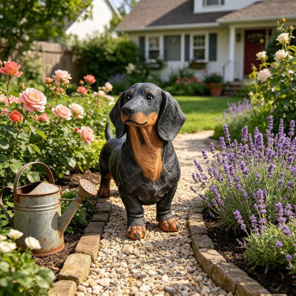 English Elm 26''Black and Tan Dachshund Resin Sculpture Hand Painted Realistic Outdoor Garden Yard Decor W5709P536521