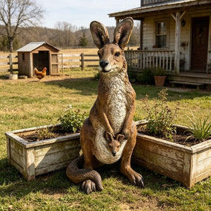 English Elm 22''Mother Kangaroo Joey Resin Garden Statue Hand-Painted Wildlife Sculpture Outdoor Decor W5709P536522