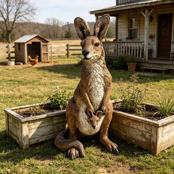 English Elm 22''Mother Kangaroo Joey Resin Garden Statue Hand-Painted Wildlife Sculpture Outdoor Decor W5709P536522