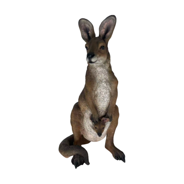 English Elm 22''Mother Kangaroo Joey Resin Garden Statue Hand-Painted Wildlife Sculpture Outdoor Decor W5709P536522