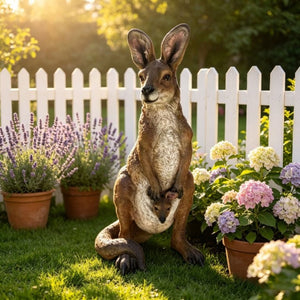 English Elm 22''Mother Kangaroo Joey Resin Garden Statue Hand-Painted Wildlife Sculpture Outdoor Decor W5709P536522