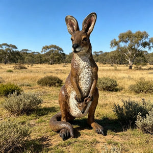 English Elm 22''Mother Kangaroo Joey Resin Garden Statue Hand-Painted Wildlife Sculpture Outdoor Decor W5709P536522