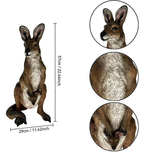 English Elm 22''Mother Kangaroo Joey Resin Garden Statue Hand-Painted Wildlife Sculpture Outdoor Decor W5709P536522