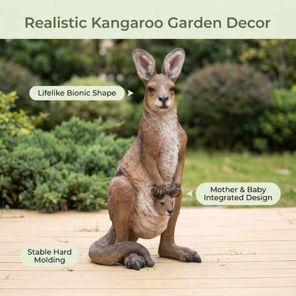 English Elm 22''Mother Kangaroo Joey Resin Garden Statue Hand-Painted Wildlife Sculpture Outdoor Decor W5709P536522