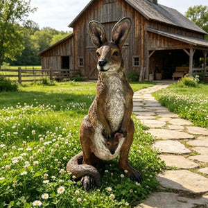 English Elm 22''Mother Kangaroo Joey Resin Garden Statue Hand-Painted Wildlife Sculpture Outdoor Decor W5709P536522