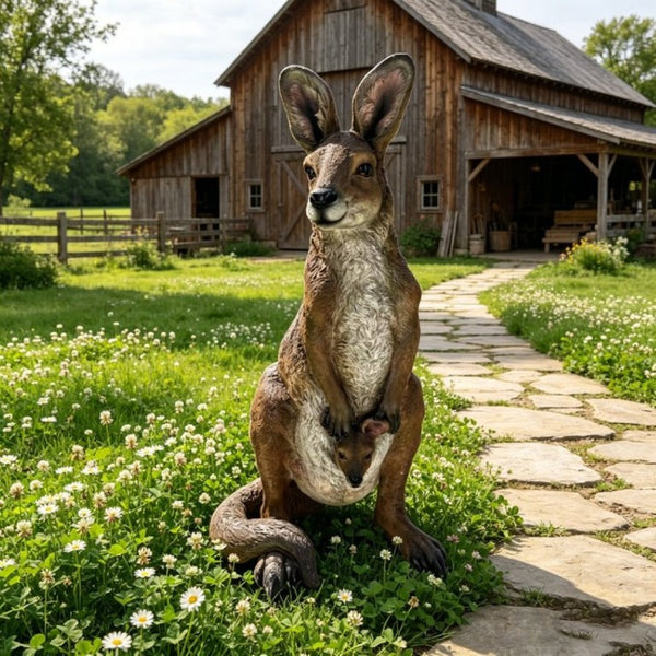 English Elm 22''Mother Kangaroo Joey Resin Garden Statue Hand-Painted Wildlife Sculpture Outdoor Decor W5709P536522