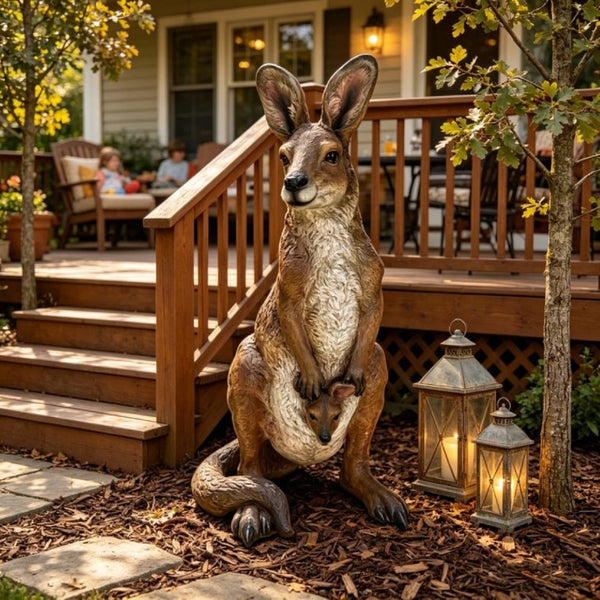 English Elm 22''Mother Kangaroo Joey Resin Garden Statue Hand-Painted Wildlife Sculpture Outdoor Decor W5709P536522