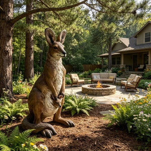 English Elm 22''Mother Kangaroo Joey Resin Garden Statue Hand-Painted Wildlife Sculpture Outdoor Decor W5709P536522