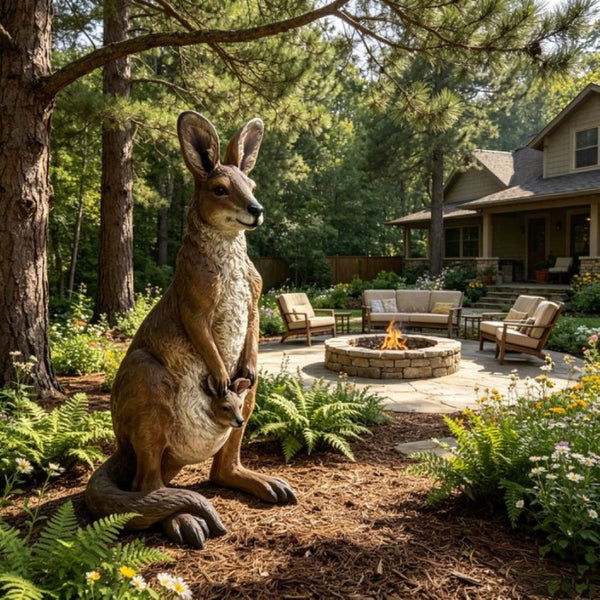 English Elm 22''Mother Kangaroo Joey Resin Garden Statue Hand-Painted Wildlife Sculpture Outdoor Decor W5709P536522