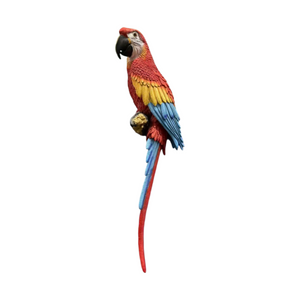 English Elm Hanging Scarlet Macaw Resin Sculpture Lifelike Hand-Painted Bird for Porch or Garden W5709P536523