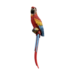English Elm Hanging Scarlet Macaw Resin Sculpture Lifelike Hand-Painted Bird for Porch or Garden W5709P536523