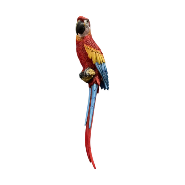 English Elm Hanging Scarlet Macaw Resin Sculpture Lifelike Hand-Painted Bird for Porch or Garden W5709P536523