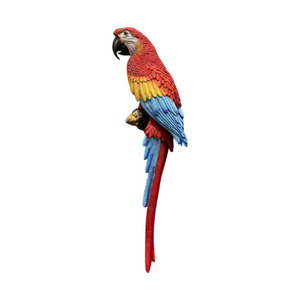English Elm Hanging Scarlet Macaw Resin Sculpture Lifelike Hand-Painted Bird for Porch or Garden W5709P536523