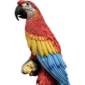 English Elm Hanging Scarlet Macaw Resin Sculpture Lifelike Hand-Painted Bird for Porch or Garden W5709P536523