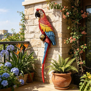 English Elm Hanging Scarlet Macaw Resin Sculpture Lifelike Hand-Painted Bird for Porch or Garden W5709P536523