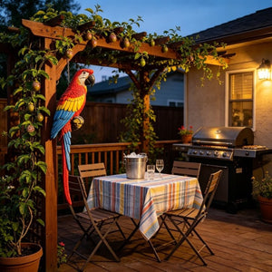 English Elm Hanging Scarlet Macaw Resin Sculpture Lifelike Hand-Painted Bird for Porch or Garden W5709P536523
