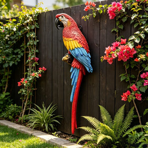 English Elm Hanging Scarlet Macaw Resin Sculpture Lifelike Hand-Painted Bird for Porch or Garden W5709P536523