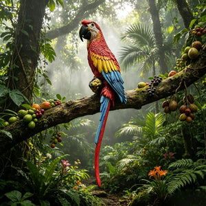 English Elm Hanging Scarlet Macaw Resin Sculpture Lifelike Hand-Painted Bird for Porch or Garden W5709P536523