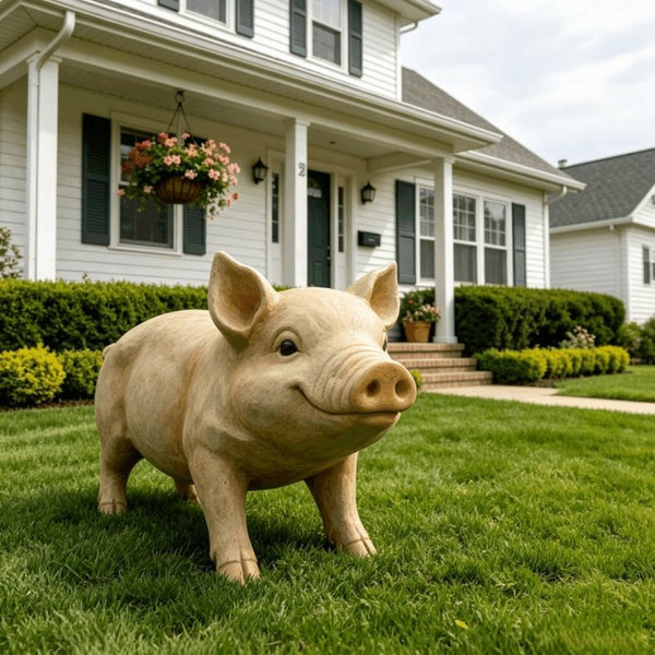 English Elm Cute Resin Pig Figurine Weatherproof Garden Sculpture Rustic Farmhouse Yard Accent W5709P537058