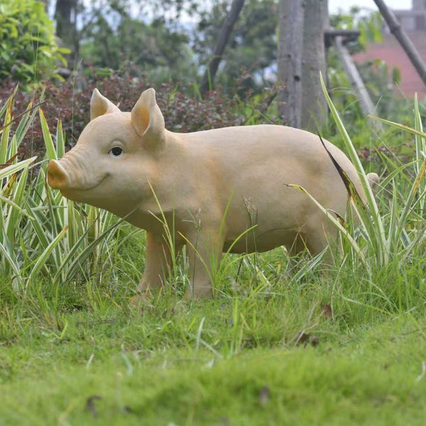 English Elm Cute Resin Pig Figurine Weatherproof Garden Sculpture Rustic Farmhouse Yard Accent W5709P537058