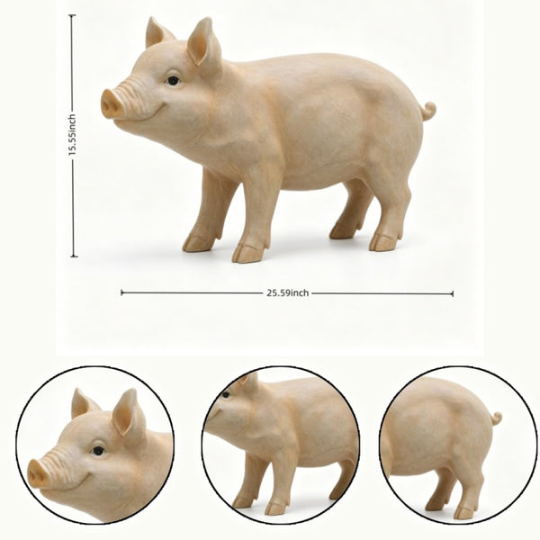 English Elm Cute Resin Pig Figurine Weatherproof Garden Sculpture Rustic Farmhouse Yard Accent W5709P537058