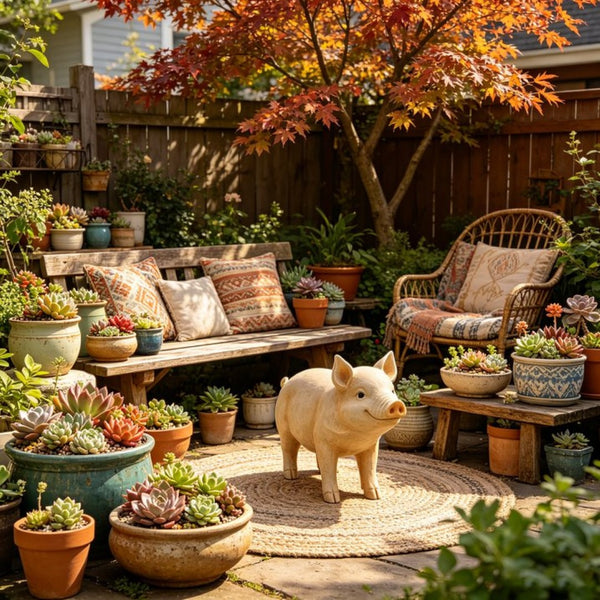 English Elm Cute Resin Pig Figurine Weatherproof Garden Sculpture Rustic Farmhouse Yard Accent W5709P537058