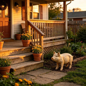 English Elm Cute Resin Pig Figurine Weatherproof Garden Sculpture Rustic Farmhouse Yard Accent W5709P537058