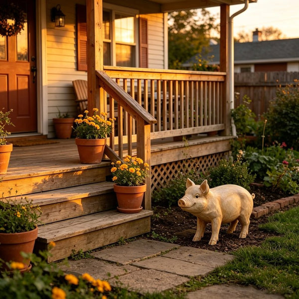 English Elm Cute Resin Pig Figurine Weatherproof Garden Sculpture Rustic Farmhouse Yard Accent W5709P537058