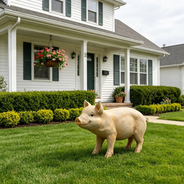 English Elm Cute Resin Pig Figurine Weatherproof Garden Sculpture Rustic Farmhouse Yard Accent W5709P537058