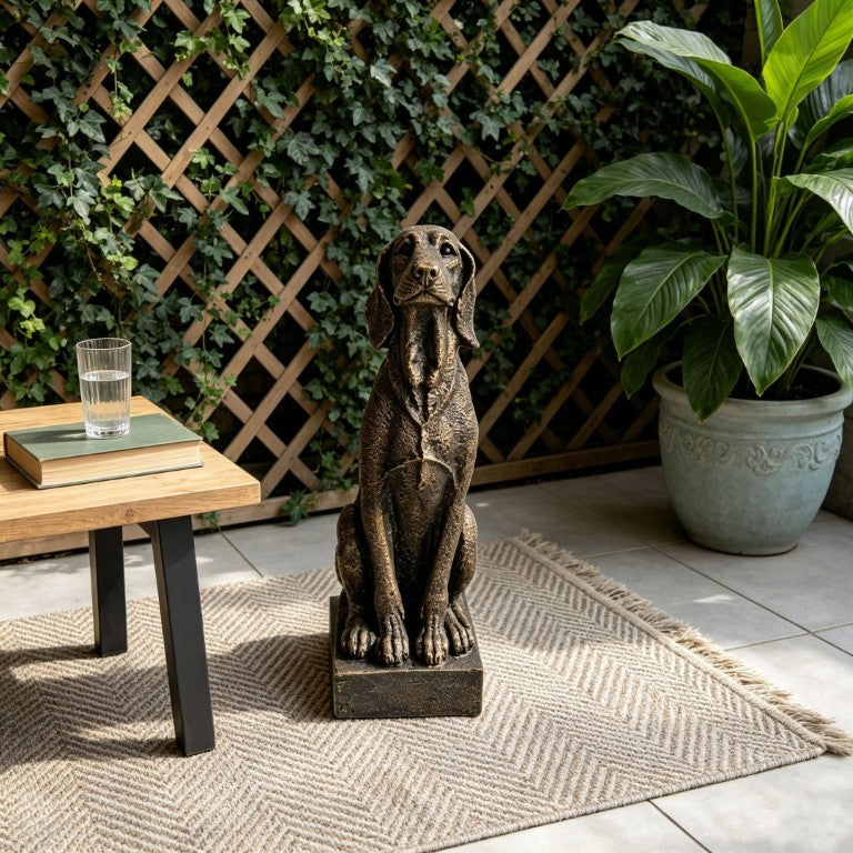 English Elm Vintage Bronze Resin Hound Sculpture Farmhouse Entryway Decor Rustic Sitting Dog Statue W5709P539709