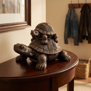 English Elm 19 Inch Antique Bronze Stacked Tortoise Resin Sculpture Rustic Farmhouse Indoor Outdoor Decor W5709P539710