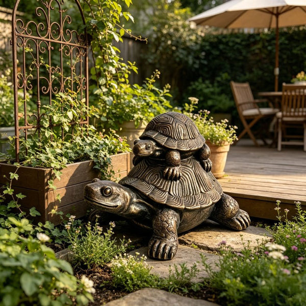 English Elm 19 Inch Antique Bronze Stacked Tortoise Resin Sculpture Rustic Farmhouse Indoor Outdoor Decor W5709P539710