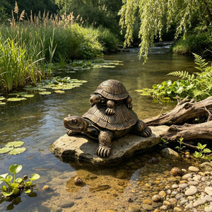English Elm 19 Inch Antique Bronze Stacked Tortoise Resin Sculpture Rustic Farmhouse Indoor Outdoor Decor W5709P539710