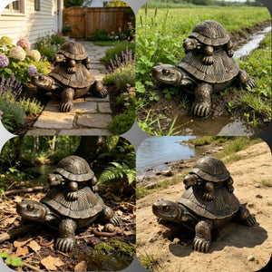 English Elm 19 Inch Antique Bronze Stacked Tortoise Resin Sculpture Rustic Farmhouse Indoor Outdoor Decor W5709P539710