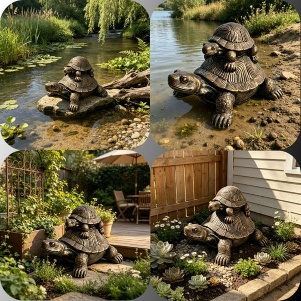 English Elm 19 Inch Antique Bronze Stacked Tortoise Resin Sculpture Rustic Farmhouse Indoor Outdoor Decor W5709P539710