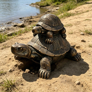English Elm 19 Inch Antique Bronze Stacked Tortoise Resin Sculpture Rustic Farmhouse Indoor Outdoor Decor W5709P539710