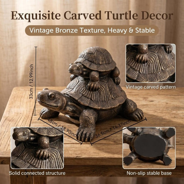 English Elm 19 Inch Antique Bronze Stacked Tortoise Resin Sculpture Rustic Farmhouse Indoor Outdoor Decor W5709P539710