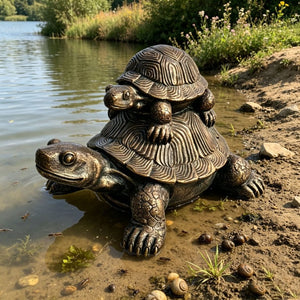 English Elm 19 Inch Antique Bronze Stacked Tortoise Resin Sculpture Rustic Farmhouse Indoor Outdoor Decor W5709P539710