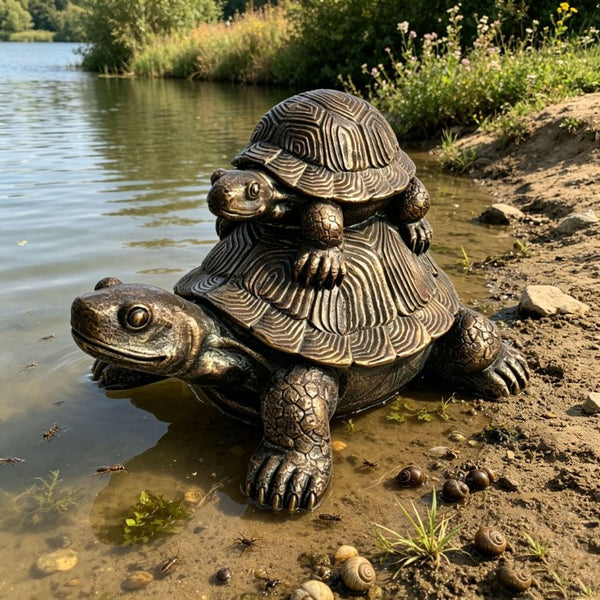 English Elm 19 Inch Antique Bronze Stacked Tortoise Resin Sculpture Rustic Farmhouse Indoor Outdoor Decor W5709P539710