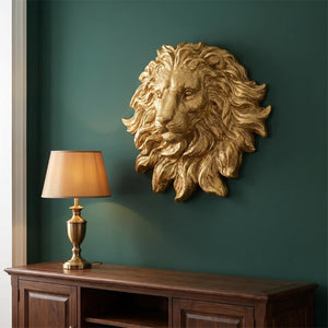 English Elm Golden Matte Resin Lion Head Wall Mount Sculpture Rustic Farmhouse Bar Living Room Art Gold W5709P541067