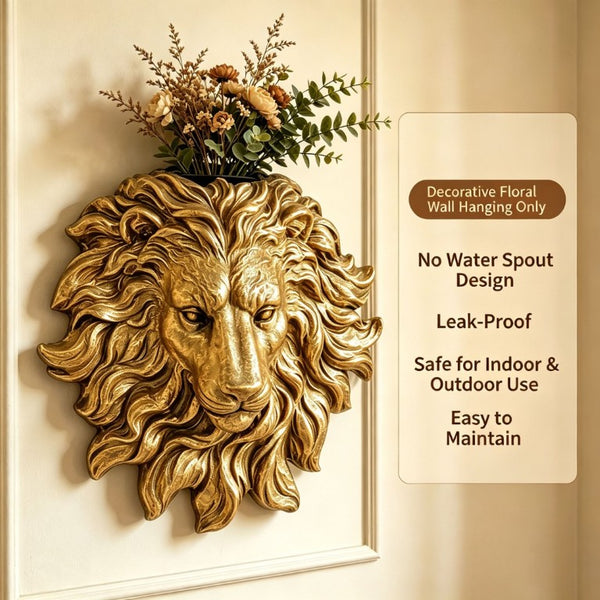 English Elm Golden Matte Resin Lion Head Wall Mount Sculpture Rustic Farmhouse Bar Living Room Art Gold W5709P541067