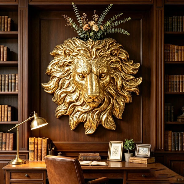 English Elm Golden Matte Resin Lion Head Wall Mount Sculpture Rustic Farmhouse Bar Living Room Art Gold W5709P541067