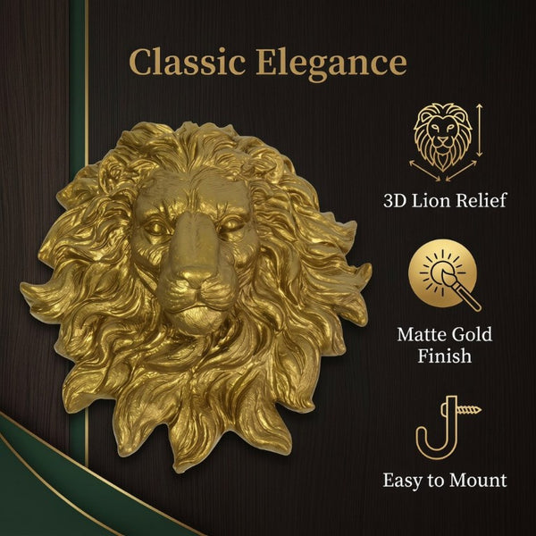 English Elm Golden Matte Resin Lion Head Wall Mount Sculpture Rustic Farmhouse Bar Living Room Art Gold W5709P541067