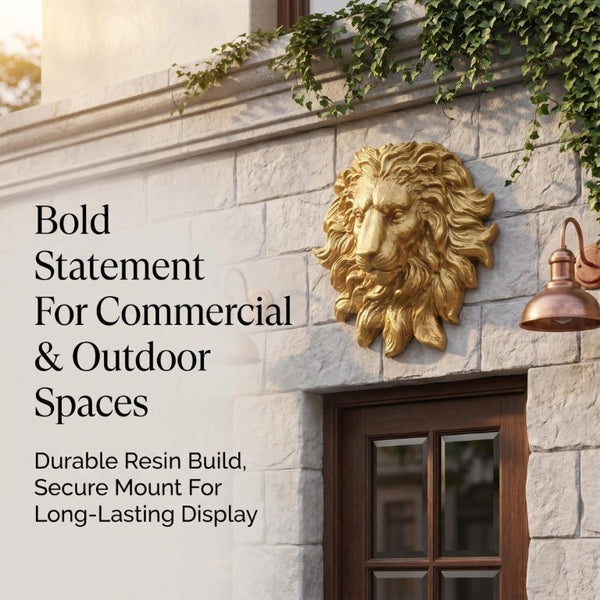 English Elm Golden Matte Resin Lion Head Wall Mount Sculpture Rustic Farmhouse Bar Living Room Art Gold W5709P541067