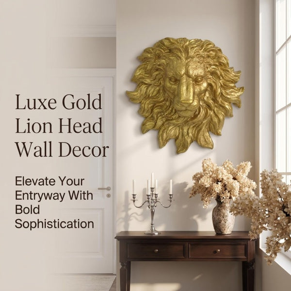 English Elm Golden Matte Resin Lion Head Wall Mount Sculpture Rustic Farmhouse Bar Living Room Art Gold W5709P541067